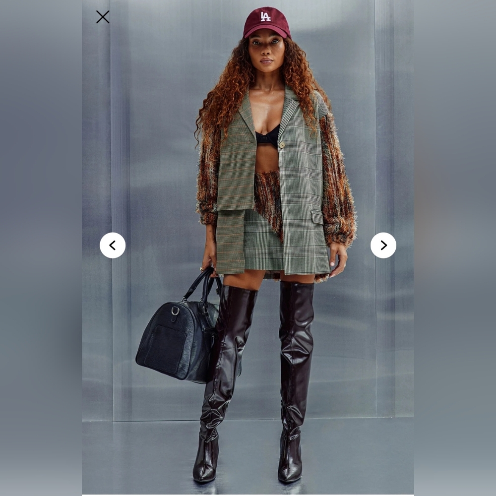 Fashion Nova Womens Plaid Blazer Skirt Set